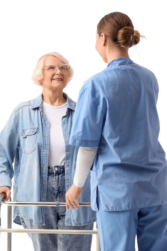 Nurse and Senior Woman with Walker
